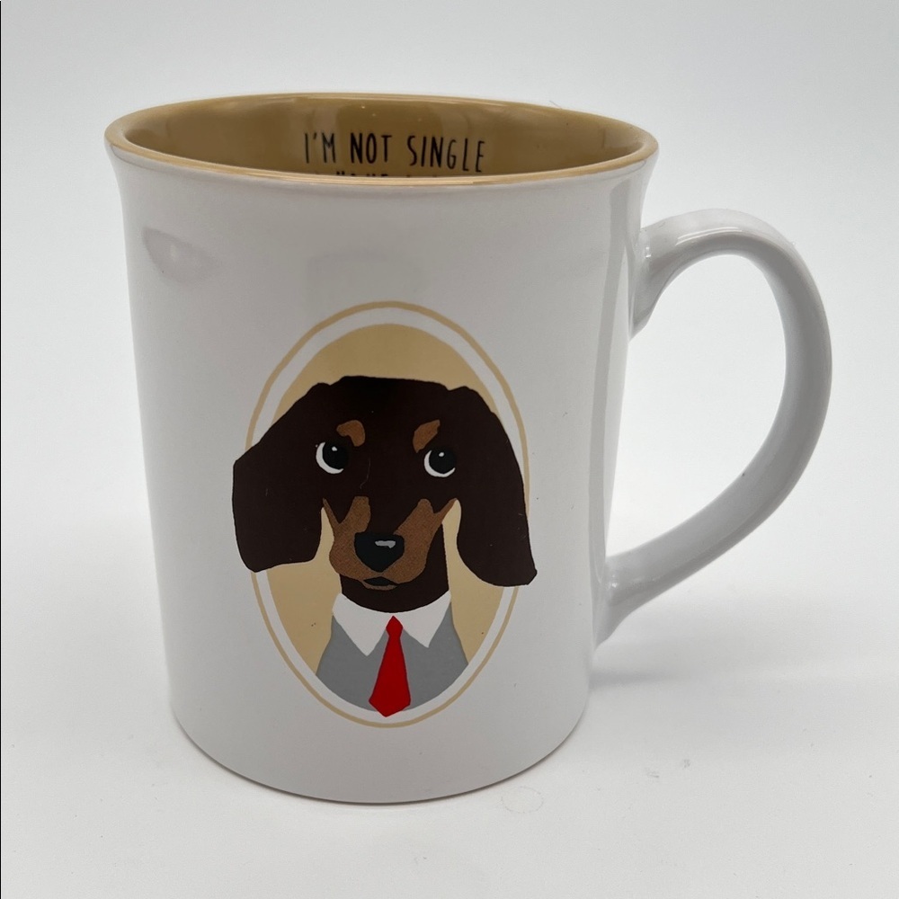 Fringe Studio Dashshund “I'm Not Single, I Have a Dog” Brown & White Coffee Mug